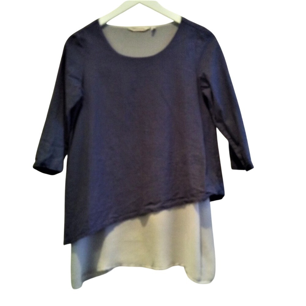 Soft Surroundings Blue Linen‎ Blend Asymmetrical Layered Tunic Top XS 29608